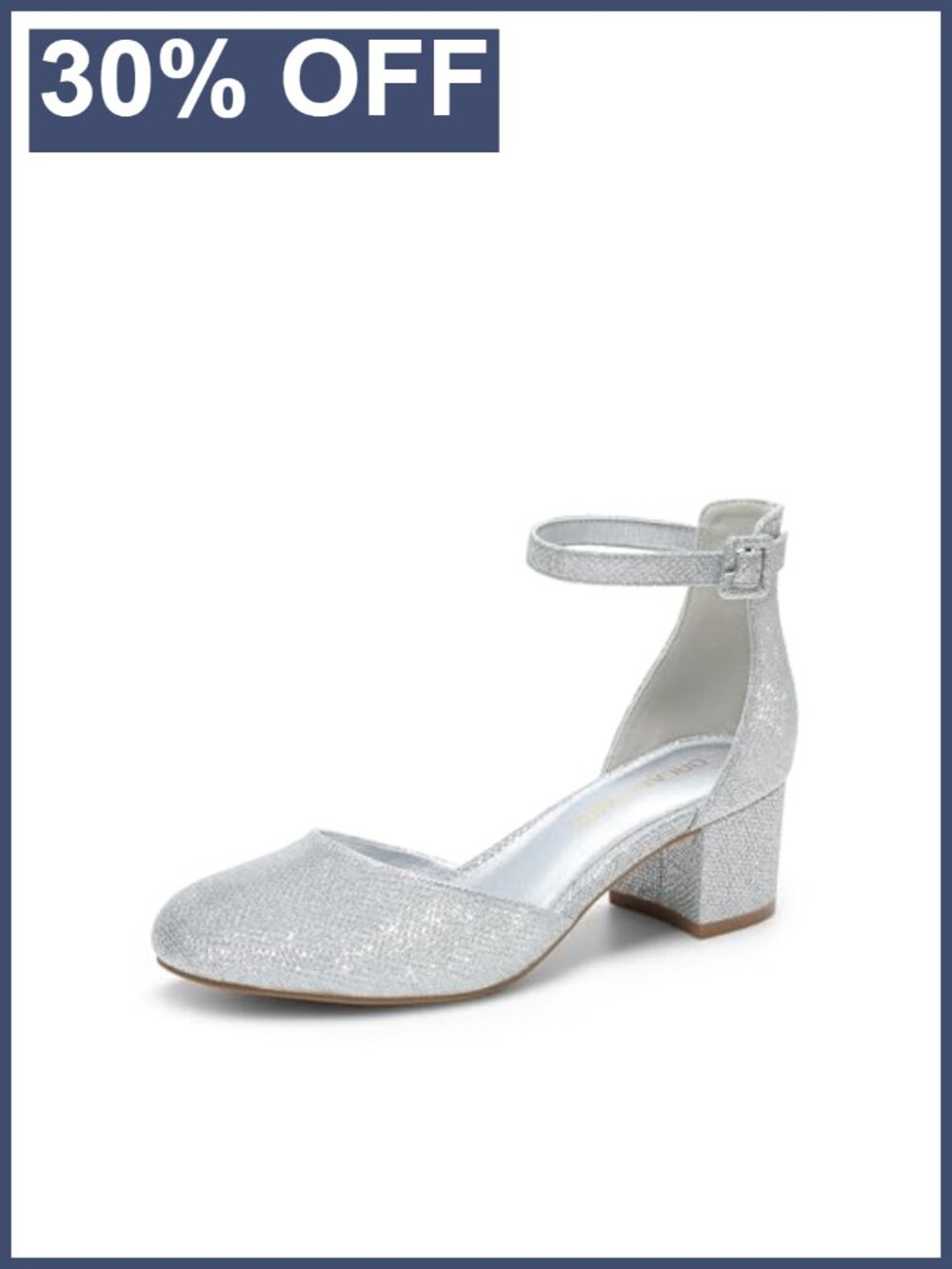 Women's Round Toe Low Block Heel Pumps with Adjustable Ankle Strap